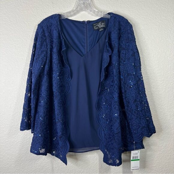 Alex Evenings Blue Lace Blouse - Picture 1 of 8